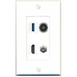 Wallplate City 4 Port 1 Gang Jack Face Cover Coupler COAX HD TOSLINK USB-3 Wall Plate
