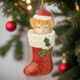 The Bridge Collection Santa Kitty in Stocking Ornament - Kitten Christmas Tree Ornaments - Cat Ornaments for Christmas Tree - Catmas - Gifts for Cat Lovers