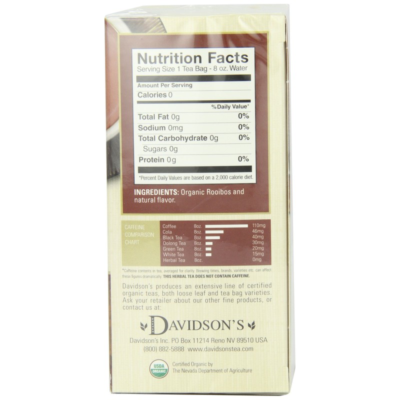Davidson's Organics, Red Vanilla, 25-count Tea Bags, Pack of 6