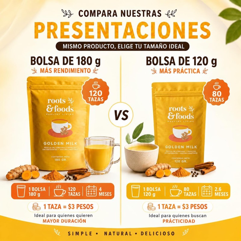 Golden Milk Leche Dorada Orgánica en Polvo — 80 Tazas,