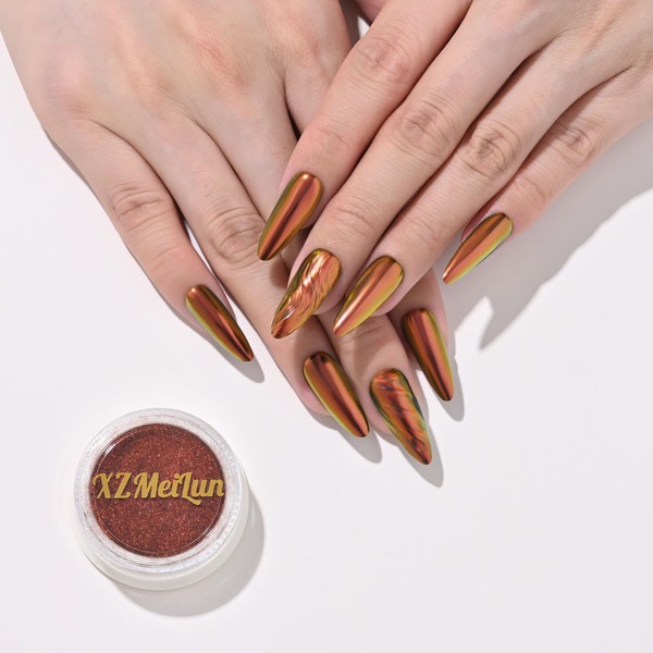 XZMeiLun Chameleon Chrome Nail Powder, Big-Capacity 0.8g Aurora Green Turns