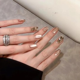Nail Tip, Short, False Nail, Stylish, Cat Eye, Short Nail Tip, 24 Pieces, Glossy, Sparkle, Japanese Style, Cute, False Nails, Popular Nail Tips, Fake Nails, 3D Sensation, Handmade False Nails, Nail