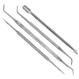 FDCGAS Foot Care Set - Set of 4 Double Head Nail Pickers, Single Head Nail Picker, Double Head Nail File, Manicure Pusher Foot Care Stainless Steel Professional Manicure & Pedicure Nail Care Set