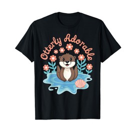 Otterly Adorable Ocean Art with Floral Details T-Shirt