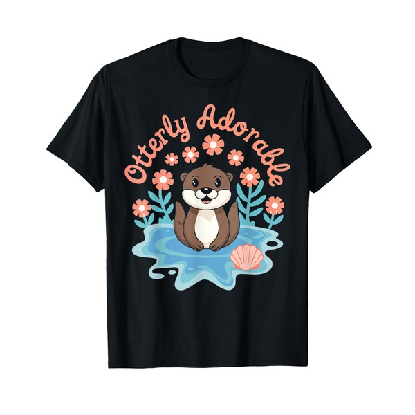 Otterly Adorable Ocean Art with Floral Details T-Shirt