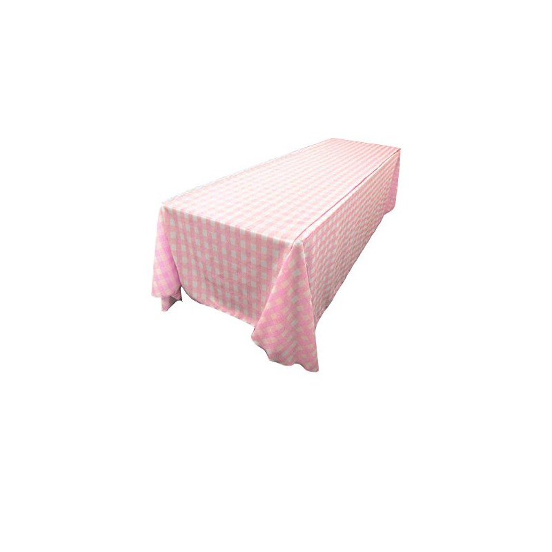 LA Linen Poly Checkered Rectangular Tablecloth, 90 by 132-Inch, Pink/White