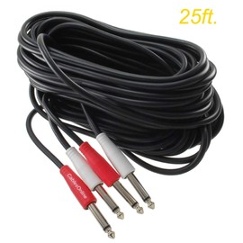 CablesOnline, 25ft Dual 1/4" Mono TS Male to Male Shielded Instrument Pro Audio Cable, A6-A625B