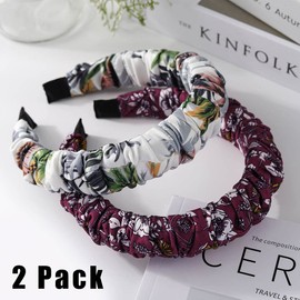 Sinalty Boho Wide Headbands Printed Turban Hairbands African Flower Head Bands Summer Beach Hair Hoop for Women Pack of 2 (Vintage)