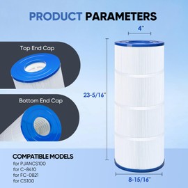Pool Filter Compatible with Jandy CS100/CS150,PJANCS100/PJANCS150,Unicel C-8410/C-8414,Filbur FC-0821/FC-1287,X-Stream CC1500,Porpoise PP-B2,Ultral-B2. 100 Sq. Ft. Pool Filter Cartridge,1-Pack
