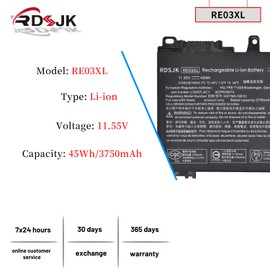 RE03XL Laptop Battery for HP ProBook 430 440 445 450 455R G6 430 440 445 450 G7 HSTNN-OB1C HSTNN-UB7R HSTNN-DB9A L32407-AC1 AC2 L32407-2B1 2C1 L32407-541 L32656-002 L32656-005 RE03045XL 11.55V 45Wh