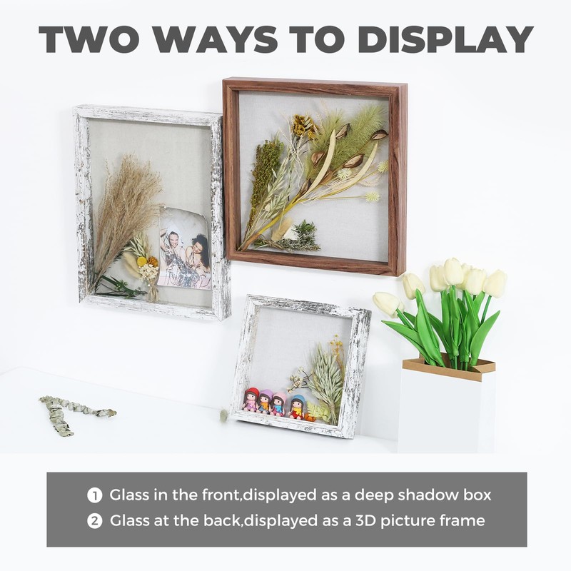 Muzilife Shadow Box Picture Frame with Linen Board Deep Wood