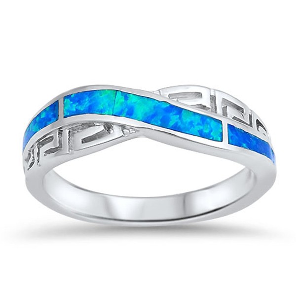 Infinity Knot Greek Key Blue Simulated Opal Ring .925 Sterling