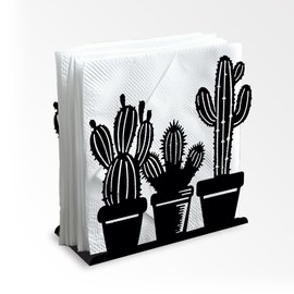 Doodlream Cactus Napkin Holder Decorative Black Metal for Table Napkin Holder Standing 12 x 12 x 5 cm for Home Kitchen Restaurant Picnic Party Coffee Bar Dining Room