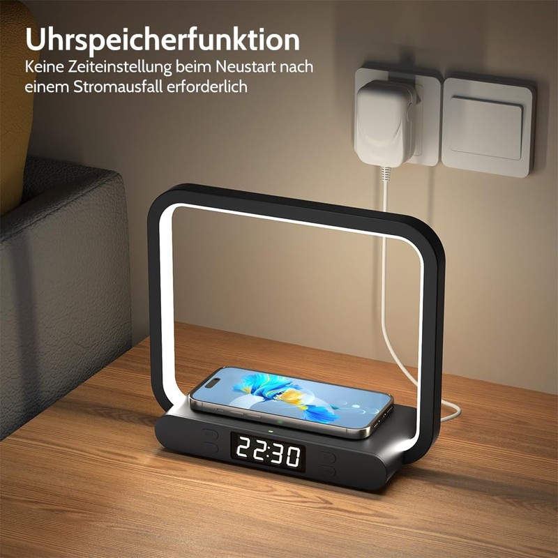 VOSFEEL Bedside Lamp with Charging Function Touch Dimmable (Black)