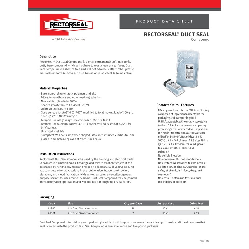 Rectorseal 81880 1-Pound Duct Seal Compound Gray