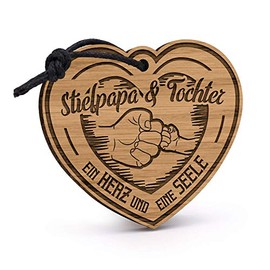 Fashionalarm Key Ring Stepdad & Daughter "Ein Herz eine Seoul" Wooden with Engraving Father's Day Birthday Gift Idea Dad Stepdaughter, brown