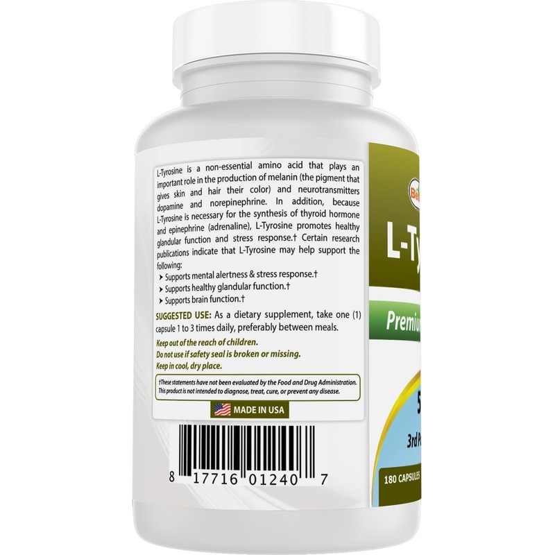 Best Naturals L-Tyrosine 500 mg 180 Capsules (Pack of 3)