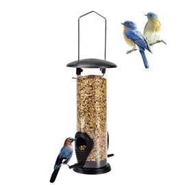 ALaPon Bird Feeder with 2 Feeding Stands, All-Year Use Bird Feeder with 21.5 cm Solid Transparent Tube Hanging Feeder Bird Feeder for Birds Garden