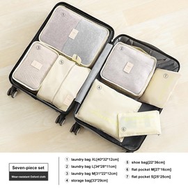 Wirvyuer Suitcase Organiser Set 7-Piece Travel Clothes Bags Waterproof Storage Bag Packing Cube Packing Bag Travel Bag Suitcase Organiser Packing Cubes Set for Suitcases on Holiday Beige