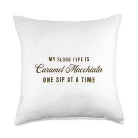 Caramel Macchiato Blood Type Humor Throw Pillow, 18x18, Multicolor