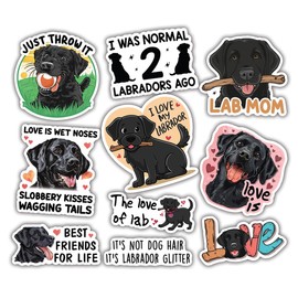 (10pcs) Black Labrador Retriever Stickers Labrador Decals Black Lab Dog Cute Dog Lover Funny Gifts Multiple Different Design, Waterproof, UV- Resistant, Suitable for Tumbler, Laptop, Car, Truck
