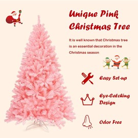 GRAFFY 6FT Pink Artificial Christmas Tree, Hinged Realistic Christmas Tree with 1036 Tips, Spruce Full Tree with Metal Stand, Xmas Tree for Shopping Malls Home Office Party Holiday Decoration (6FT)