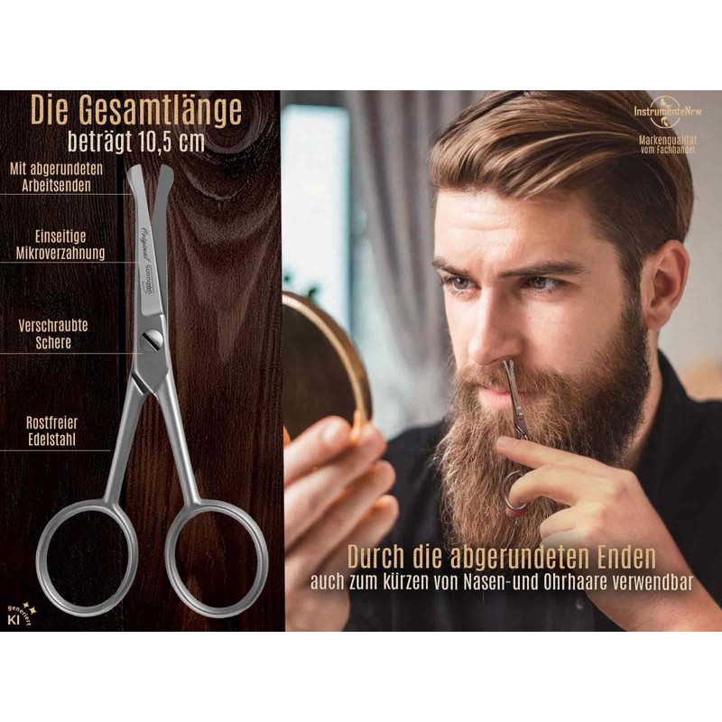Solingen Beard Scissors Moustache Scissors 10.5 cm Rounded Ends