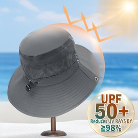 YERUUE Women's Sun Hats Foldable Summer Beach Hat UPF 50+ Sun Hat Wide Edge Fishing Hat Sun Hat with Ponytail Hole for Gardening Travel Hiking Fishing 55-60 cm, darkgray