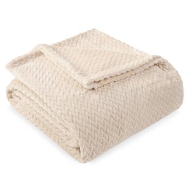 PAVILIA Luxury Soft Plush Cream Throw Blanket for Sofa, Couch | Velvet Fleece Chevron Textured Throw | Cozy Lightweight Microfiber, Reversible Beige Blanket | All Season | 50 x 60 Inches