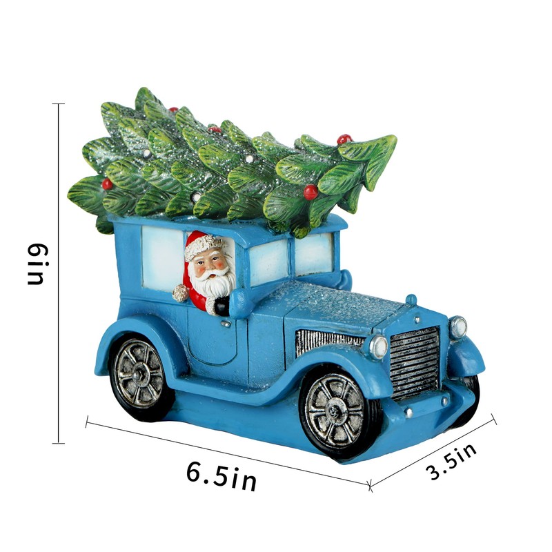 DUSVALLY Chriatmas Statue Resin Blue Truck Statue Statuary for Festival