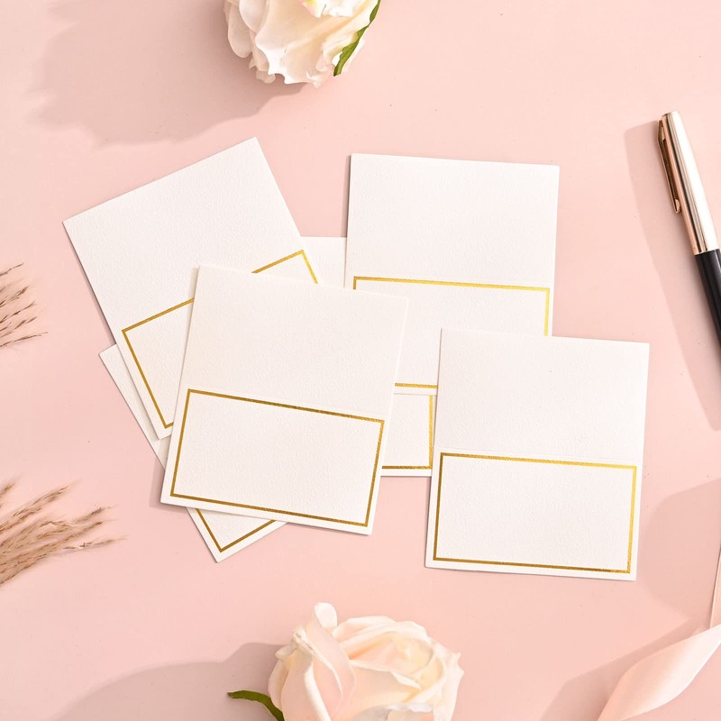 KraftiSky 50 Pack Place Cards for Table Setting with Gold