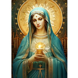 KEYIFA Diamond Art Virgin Mary Diamond Painting Kits for Adults, 5D Round Full Drill, God Blessing Diamond Dots Mosaic Painting for Beginner, DIY Gems Art Craft for Home Wall Decor 30x40 cm
