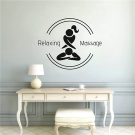 Wall Decal Spa Shop Logo Decor Sticker Relaxing and Massage Women Health Museum Wall Sticker Window Wall Interior Living Room Decoration Mural TM-84 (57x45cm, Black)