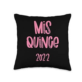 Mis Quince 15th 2022 Birthday Party T Co. Mis Quince 15th 2022 Camisa de Quinceanera Birthday Party Throw Pillow, 16x16, Multicolor