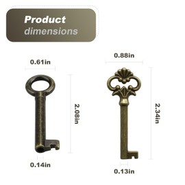 VIDABTE KY-5 KY-13 Hollow Barrel Skeleton Key for Antique Vintage and Modern Furnitures, Antique Brass Skeleton Key