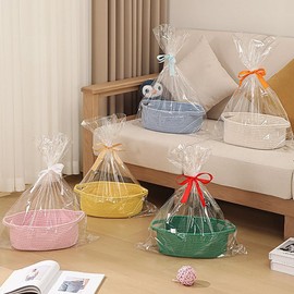 Eyands White Small Baskets for Gifts Empty, Woven Gift Basket with Bag and Ribbon, Cotton Rope Kids Dog Cat Toy Bin Box, Cute Baby Nursery Organizer, Decorative Storage with Handles
