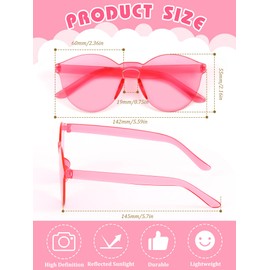 Hoteam 24 Pairs Rimless Round Sunglasses Bulk Tinted Party Sunglasses Transparent Candy Color Eyewear for Women Men Party (Pink)
