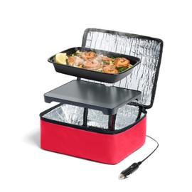 HOTLOGIC Mini Portable Electric Lunch Box Food Heater - Innovative Food Warmer and Heated Lunch Box for Adults Car/Home - Easily Cook, Reheat, and Keep Your Food Warm - Red (12V)
