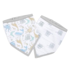 aden + anais essentials Bandana Baby Bib, 100% Cotton Muslin, 3 Layer Burp Cloth, Super Soft & Absorbent for Infants, Newborns and Toddlers, Adjustable with Snaps, 2 Pack, Natural History