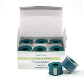 Simpurity DermaPro Silicone Tape Waterproof - 1"x15' 12 Count - Latex Free Tape Medical for Securing Wound Dressing - Waterproof Surgical Silicone Tape - Medical Tape for Sensitive Skin