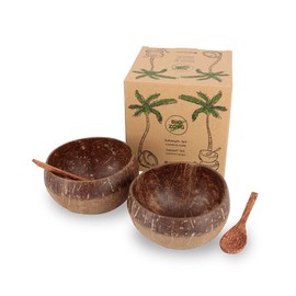 BIOZOYG Coconut Bowls Set of 2 with Spoons, Jumbo Bowl, 700-800 ml, 100% Handmade, Reusable, Biodegradable, Coconut Bowl with Engraving in Boho Style