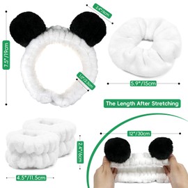 Face Wash Headband, Skincare Headband Wrist Bands For Washing Face Set Spa Hair Bands come with a Hair Scrunchie, Cute Panda Elastic Headband, For Face Washing Makeup Skincare (Black and White)