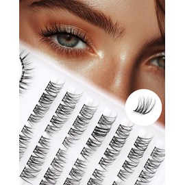 Cat Eye Lashes Individual Cluster Lash Clusters Mixed 8-13mm Lashes Natural D Curl Pre-mapped Left & Right Wispy Eyelashes Siligli 64 Pcs DIY Cluster Eyelash Extensions 0.1MM Thin Band Lashes 8 Pair