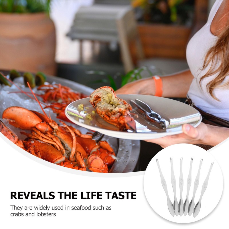 HEMOTON 6 Pack Seafood Forks Picks Stainless Steel Seafood Crab