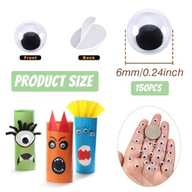 TOAOB 150pcs 6mm Plastic Wiggle Googly Eyes Self Adhesive Black Round Sticker Eyes DIY Arts Crafts Scrapbooking Accessories