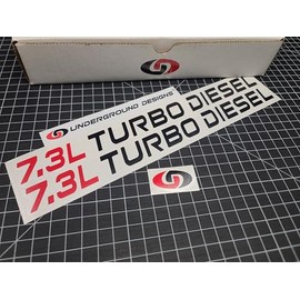 7.3L Turbo Diesel Decals (2pk) Powerstroke Hood Stickers Fits 1994-03 F250 F350 (Gloss Black & Red, 1.0" Tall x 12.5" Overall Length)