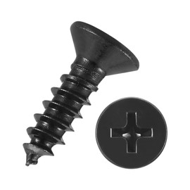 Kozelo 100pcs Phillips Flat Head Wood Screws - [ST3x10mm] Carbon Steel Countersunk Self Tapping Screws for Furniture Assembly, Interior Trim, Outdoor Construction, Black
