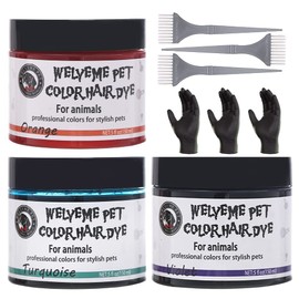 WELYEME Pet Hair Color - Permanent, Non-Toxic Dog Hair Dye - 3 Cans (5.07 oz each) with 3 Brushes and Gloves (Turquoise Violet Orange)