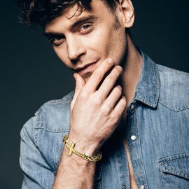 Oidea Men's Cross Bracelet: Gold Punk Stainless Steel Byzantine Link Chain Bracelets Christian Faith Bracelets Religious Jewelry Gifts for Men and Women