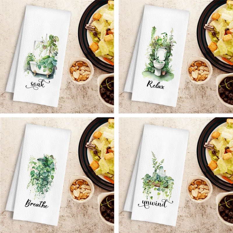 HSIASHENG Sage Green Eucalyptus Bathroom Hand Towels, Rustic Botanical Relax